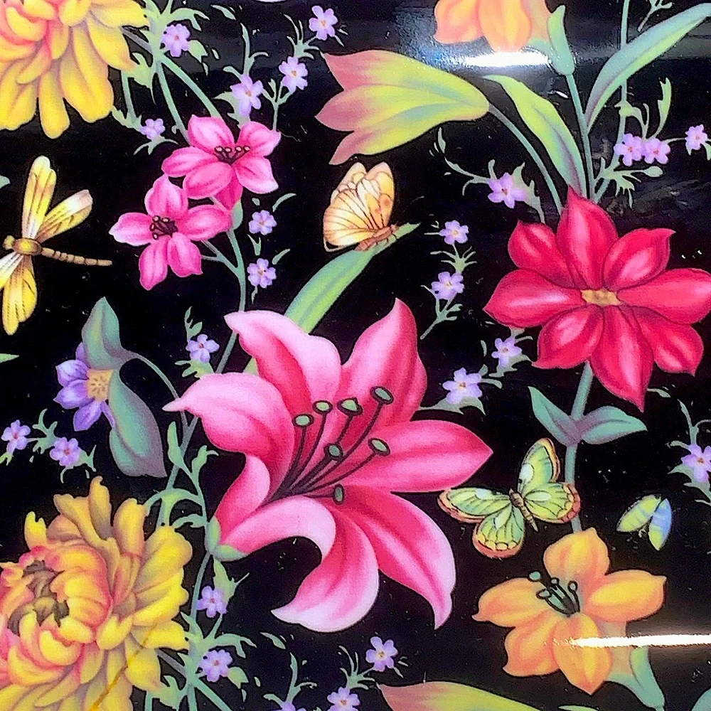GRACES TEAWARE SERVING TRAY BLACK PINK GOLD FLORAL 14 INCH NEW